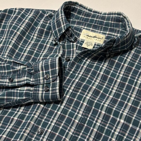 Eddie Bauer Green Plaid 100% Cotton Button Down Shirt Men’s Small Long Sleeve - Picture 1 of 12